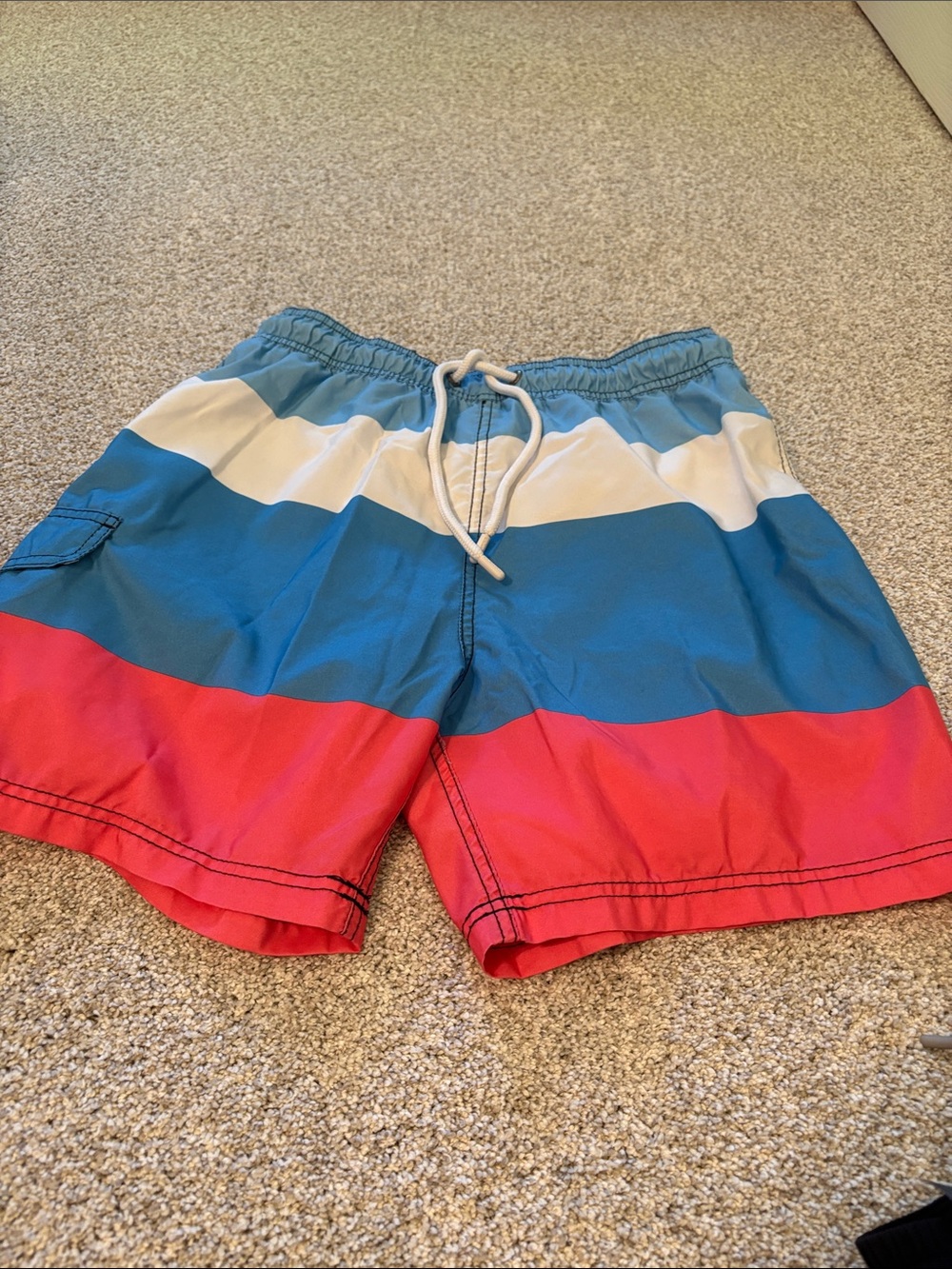Men's Colorblock Swim Shorts - Blue, White & Red 6” in seam